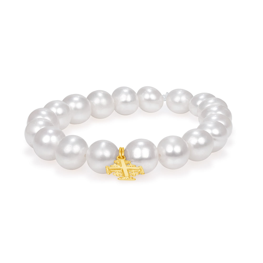 Jerusalem Cross Pearl Bracelet with 14kyg Cross