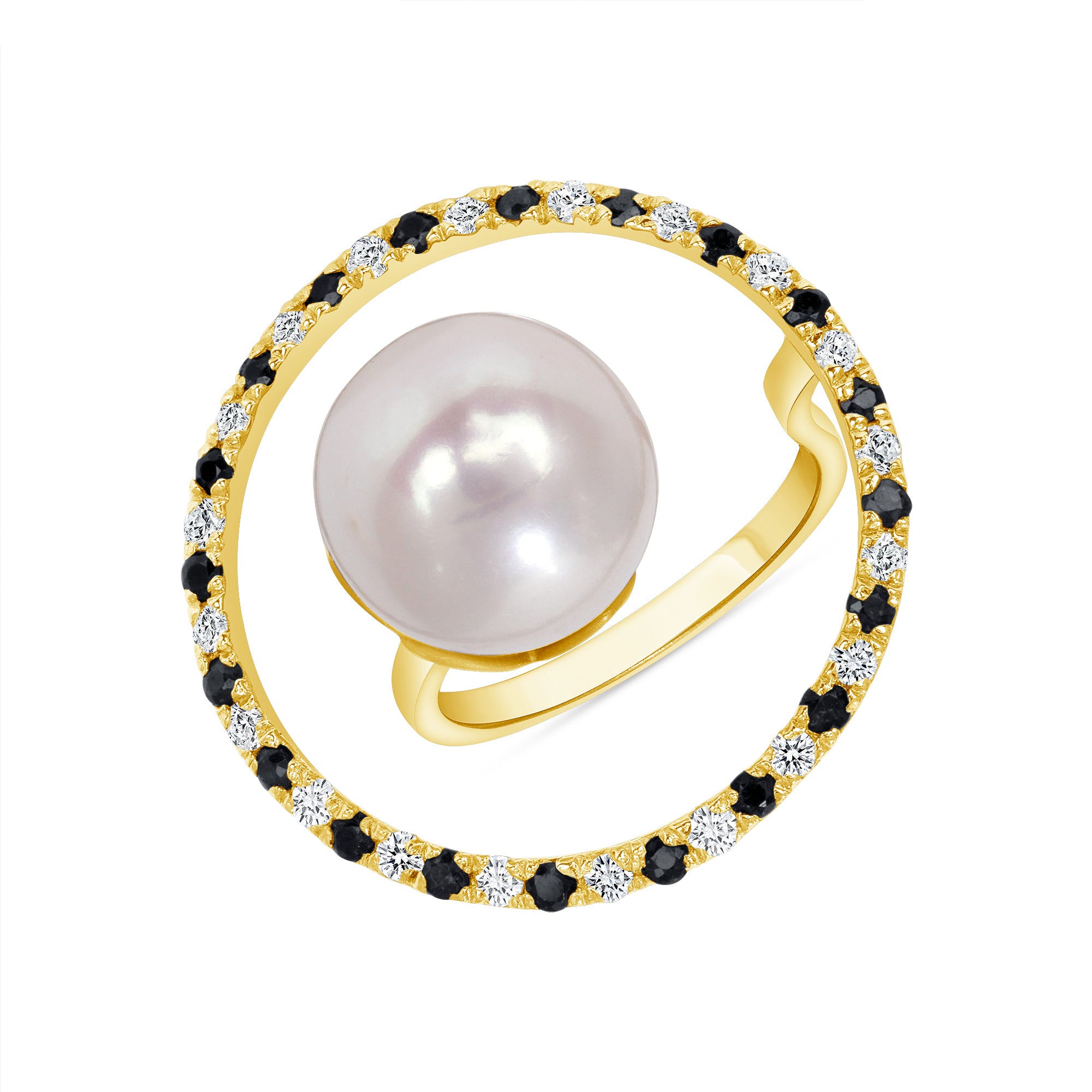 Floating Circle South Sea Pearl Ring with Sapphires and Diamonds