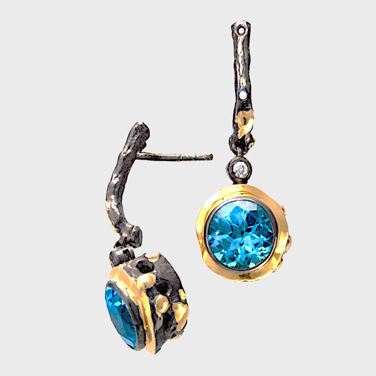 Blue Topaz & Diamond Drop Earrings