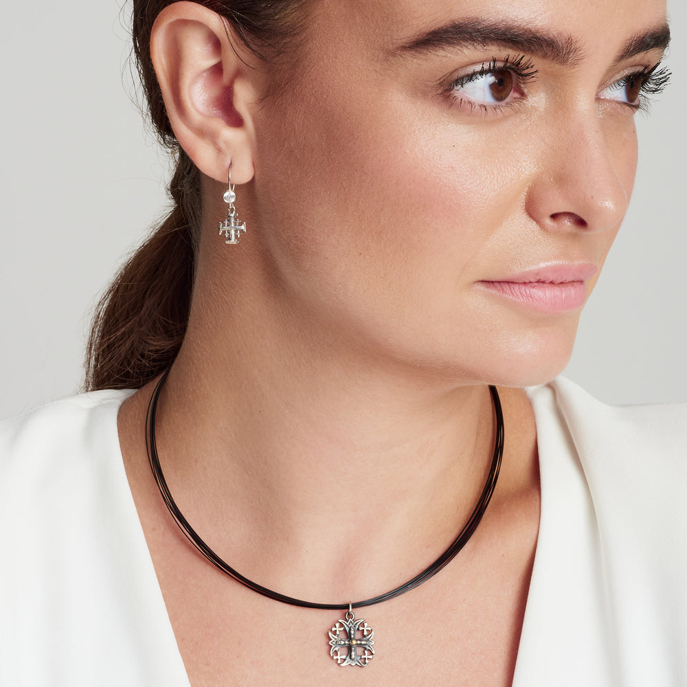 Jerusalem Cross, Wire Dangle Earrings