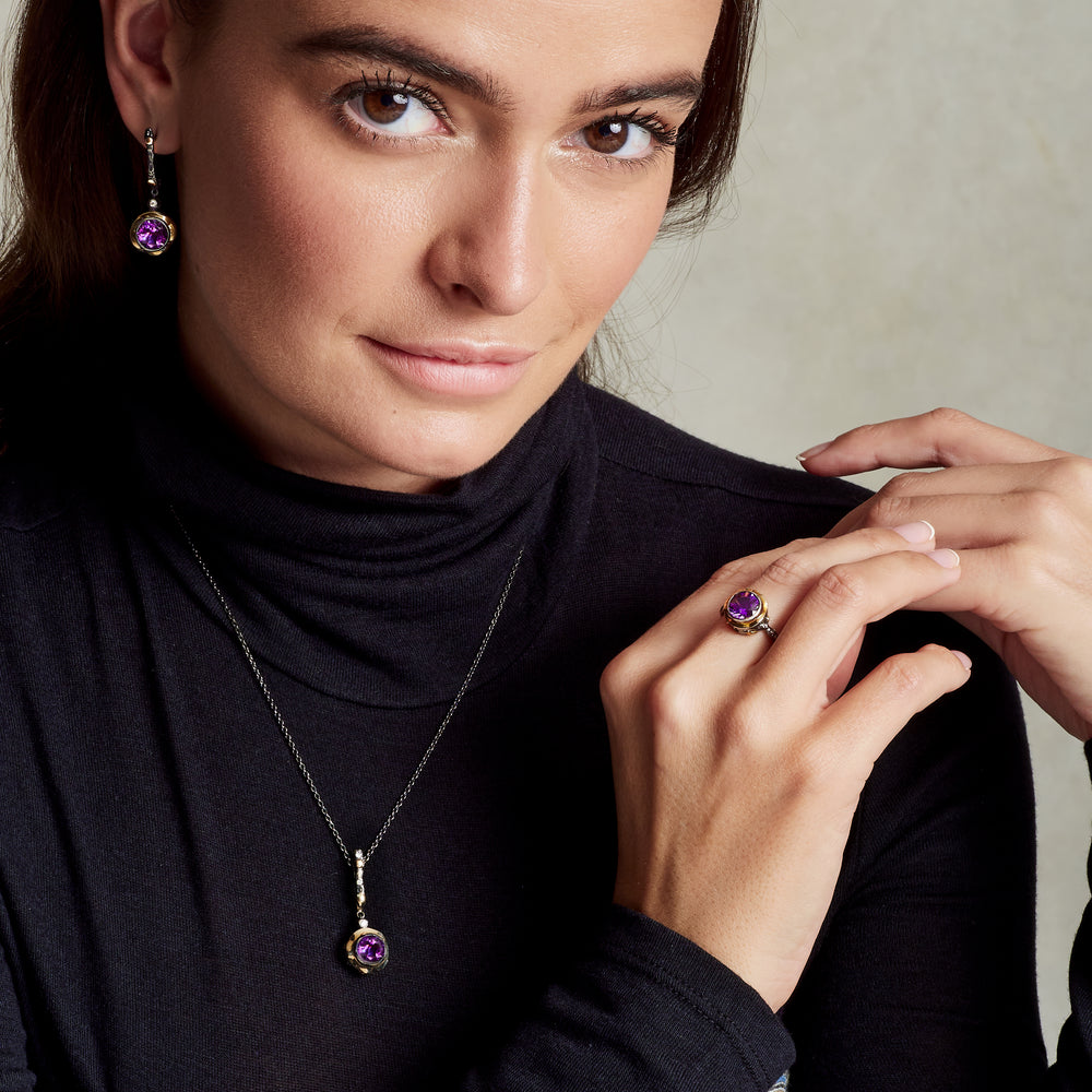 Amethyst & Diamond Drop Pendant