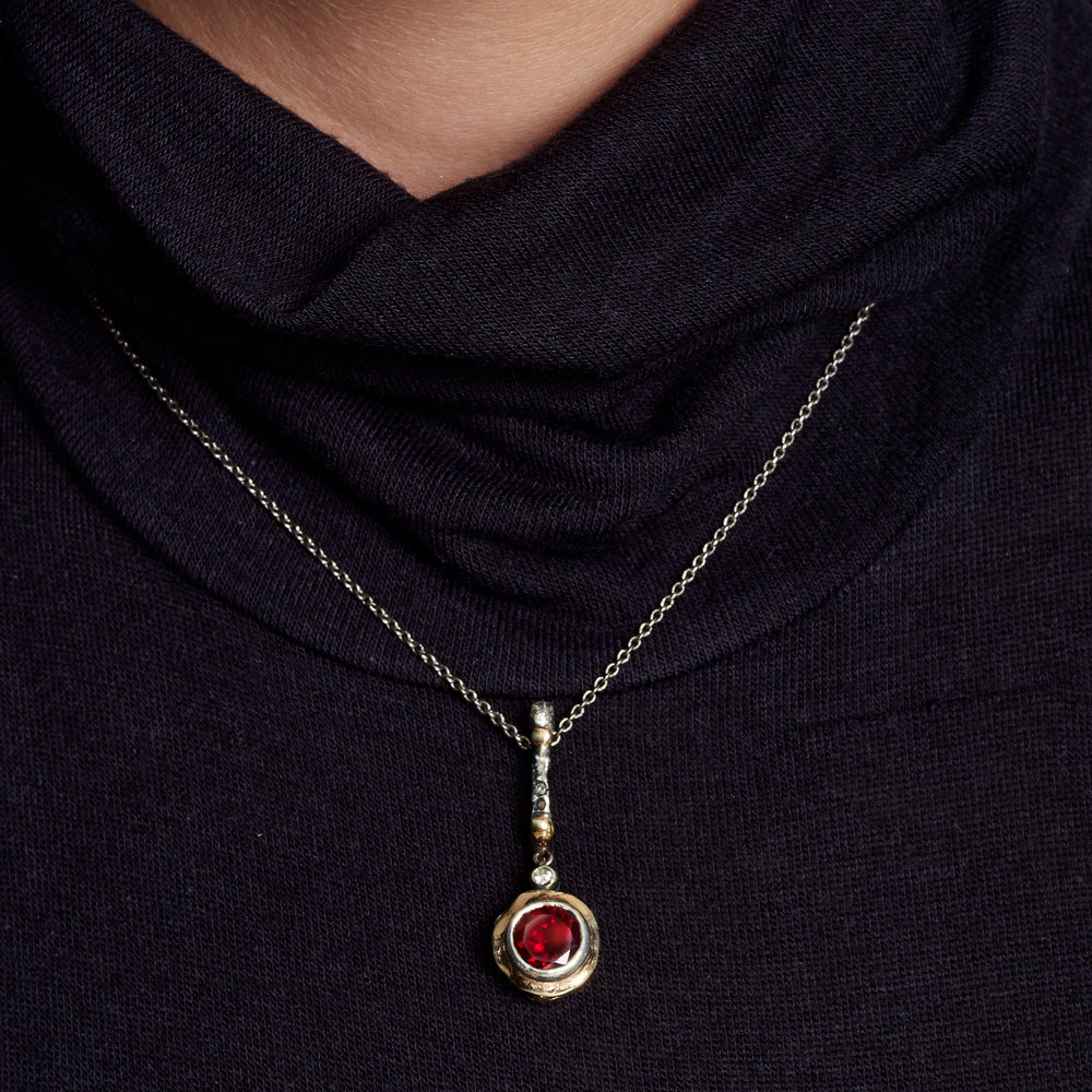 Garnet & Diamond Drop Pendant