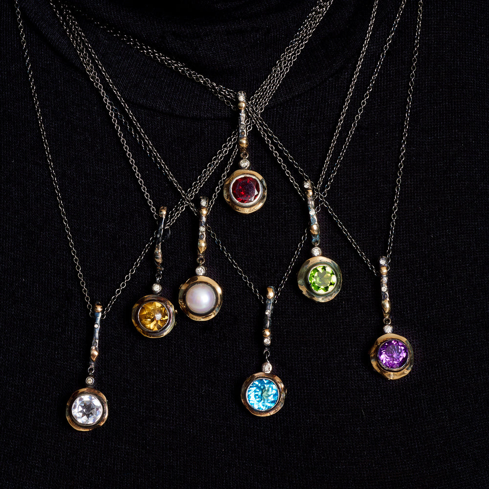 Blue Topaz & Diamond Drop Pendant