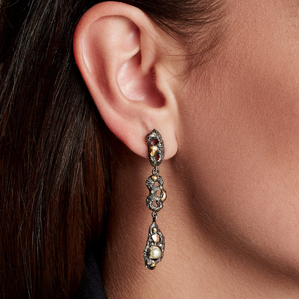 3 Tier Pearl & Diamond Earrings