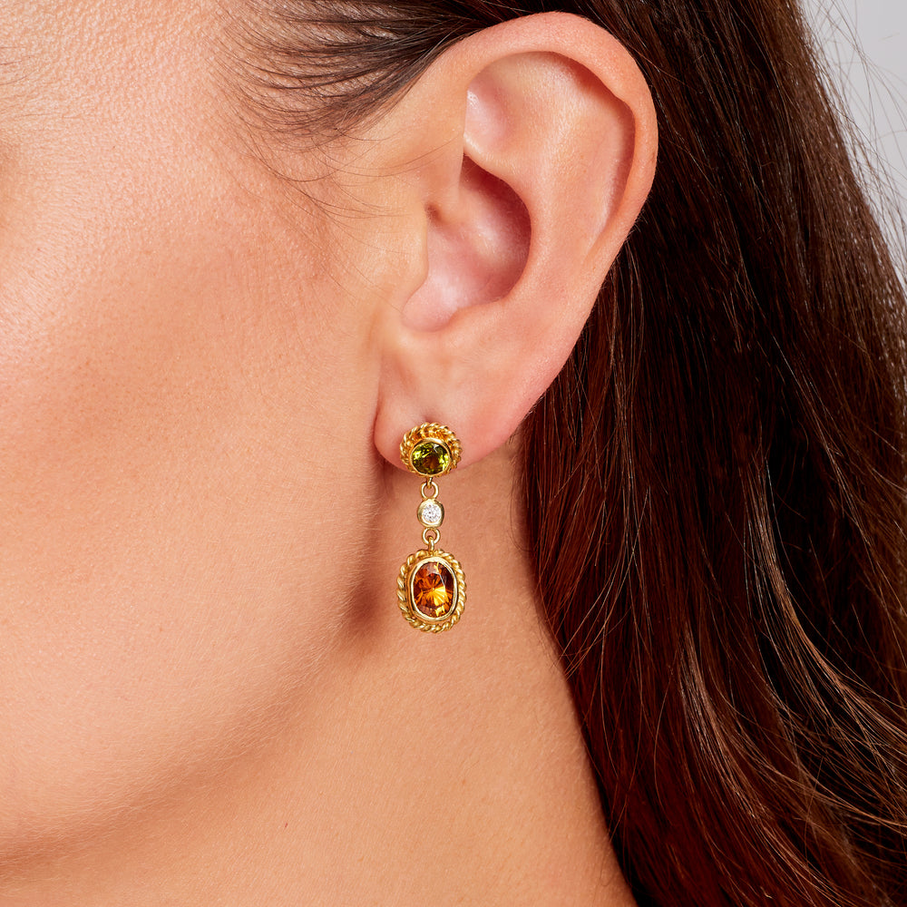 Sphene, Zircon and Diamond Earrings