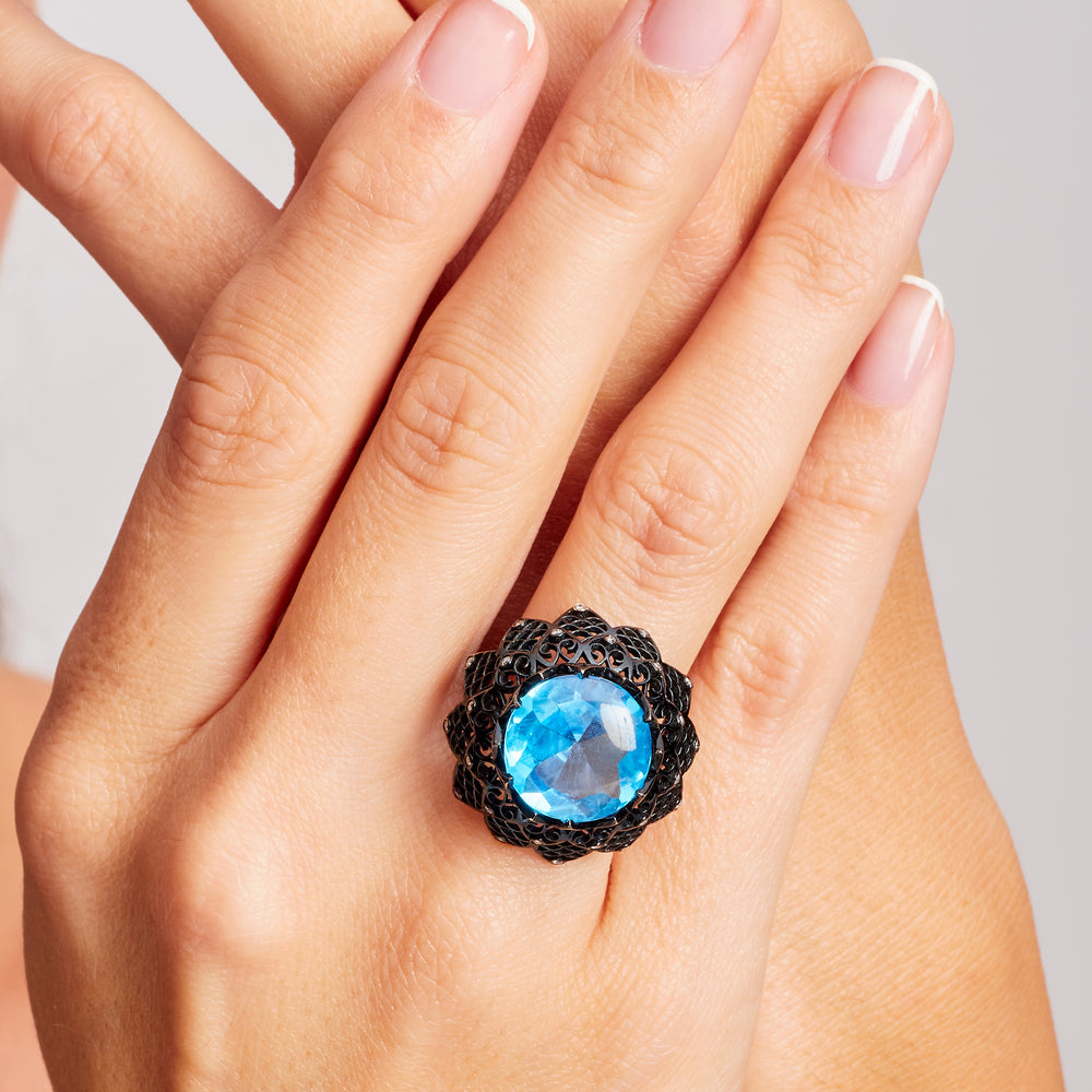 Black Lace Blue Topaz Ring