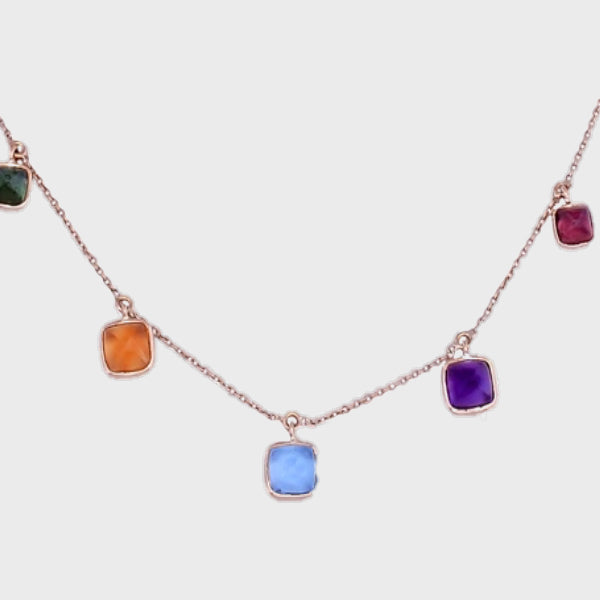 Multicolor, Sugarloaf Cut Tourmaline Necklace
