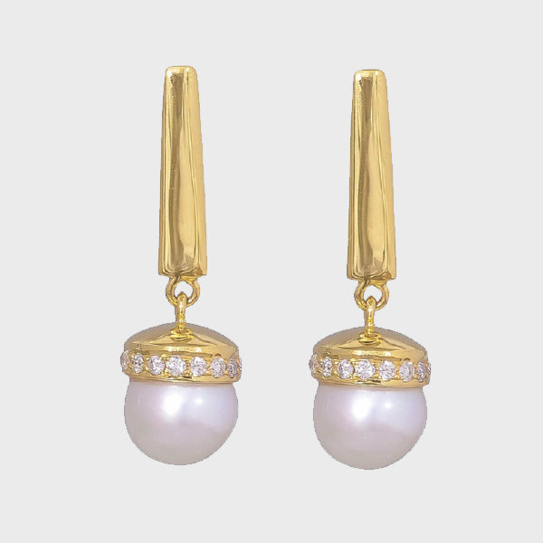 Akoya Pearl and Diamond Earrings in Yellow Gold Brenda Smith Jewelry