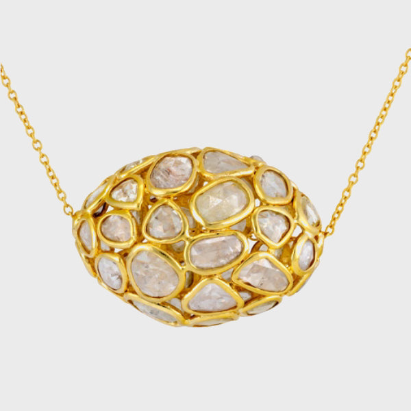 Large Bead, Rose Cut Diamond Necklace