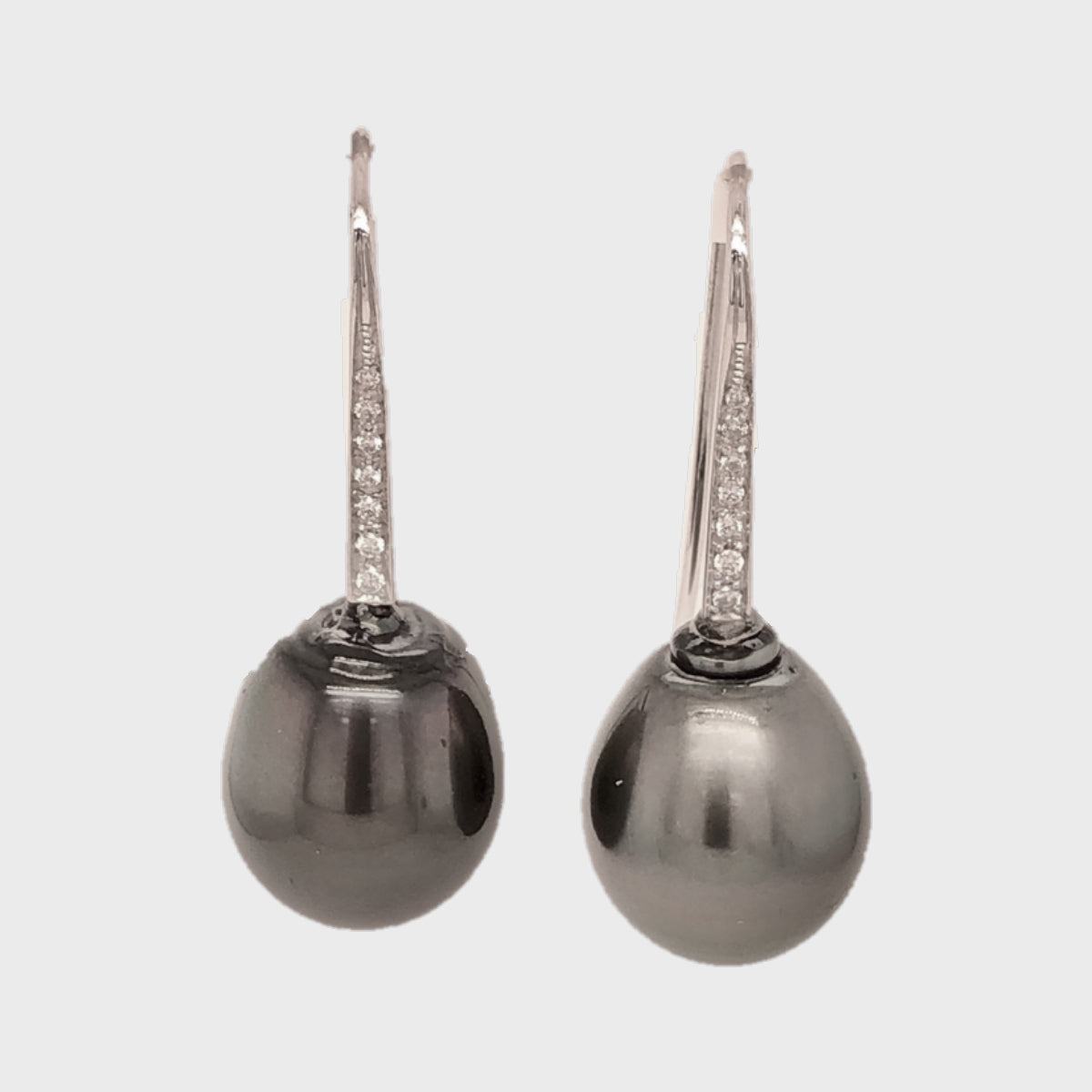 Tahitian Pearl and Diamond Drop Earrings in White Gold