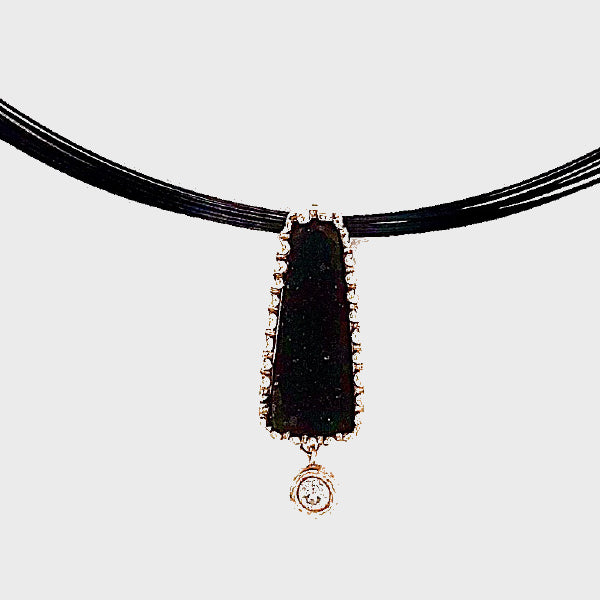 Black Onyx Druzy and Diamond Pendant, Narrow