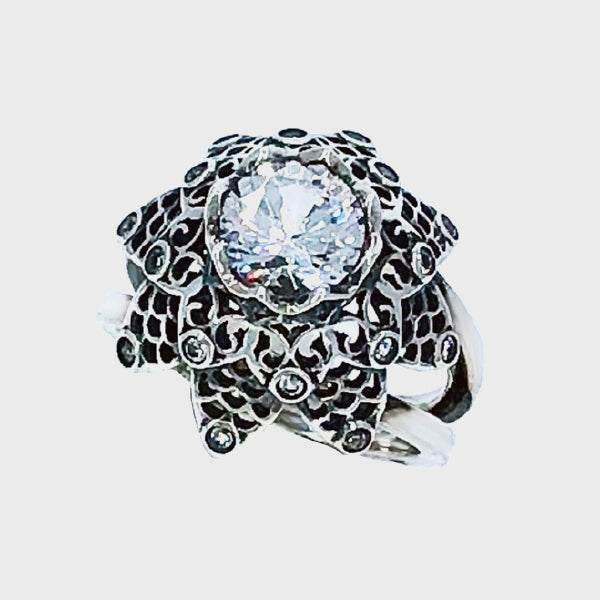 Lace, Antiqued White Sapphire Ring