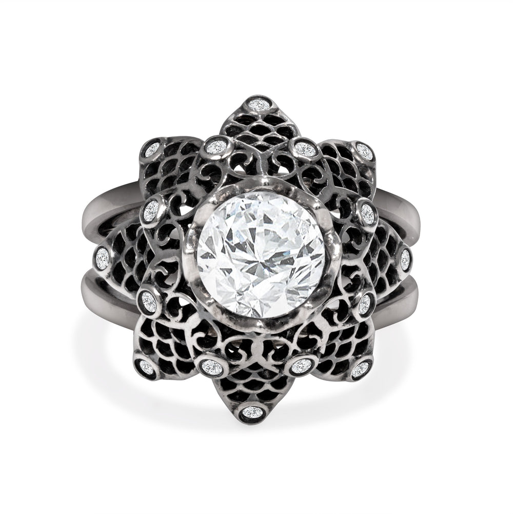 Lace, Antiqued White Sapphire Ring