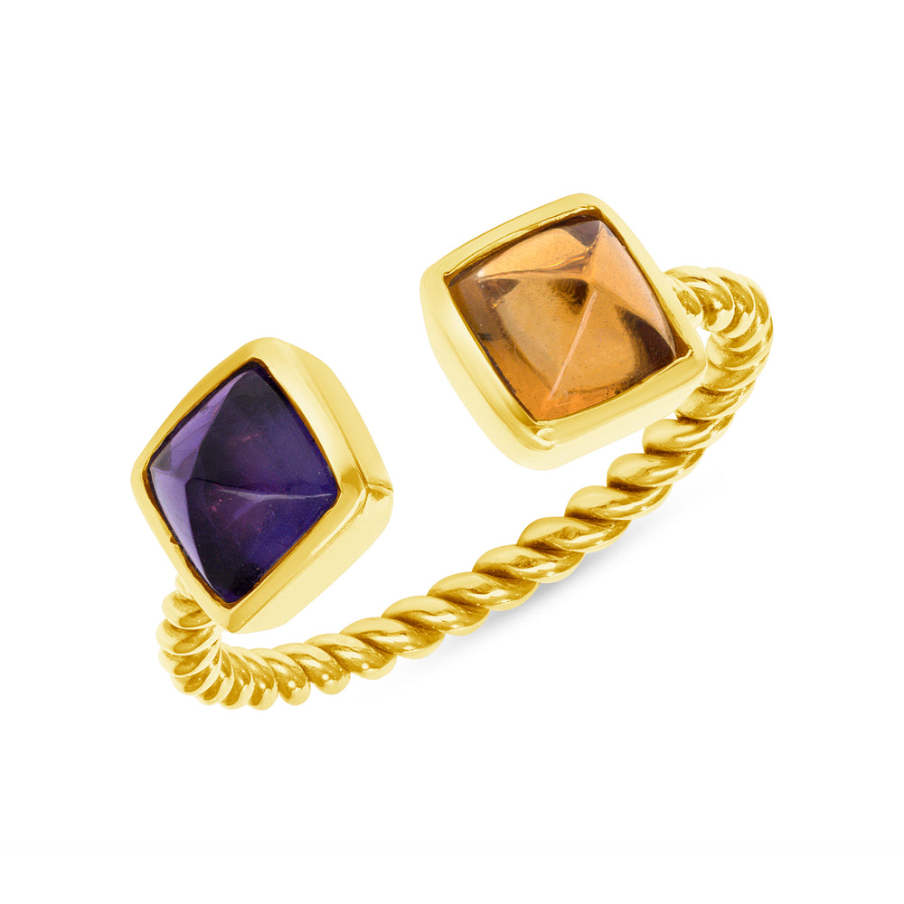 Twist Open Shank Ring With Amethyst & Citrine