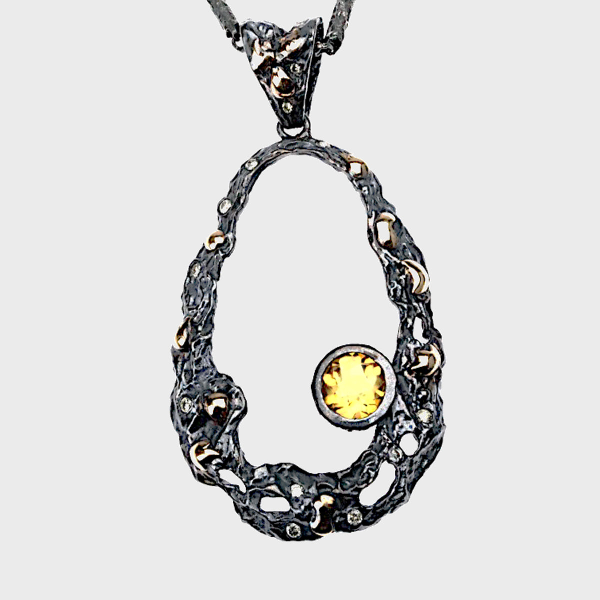 Open Oval Drop Pendant With Citrine & Diamonds