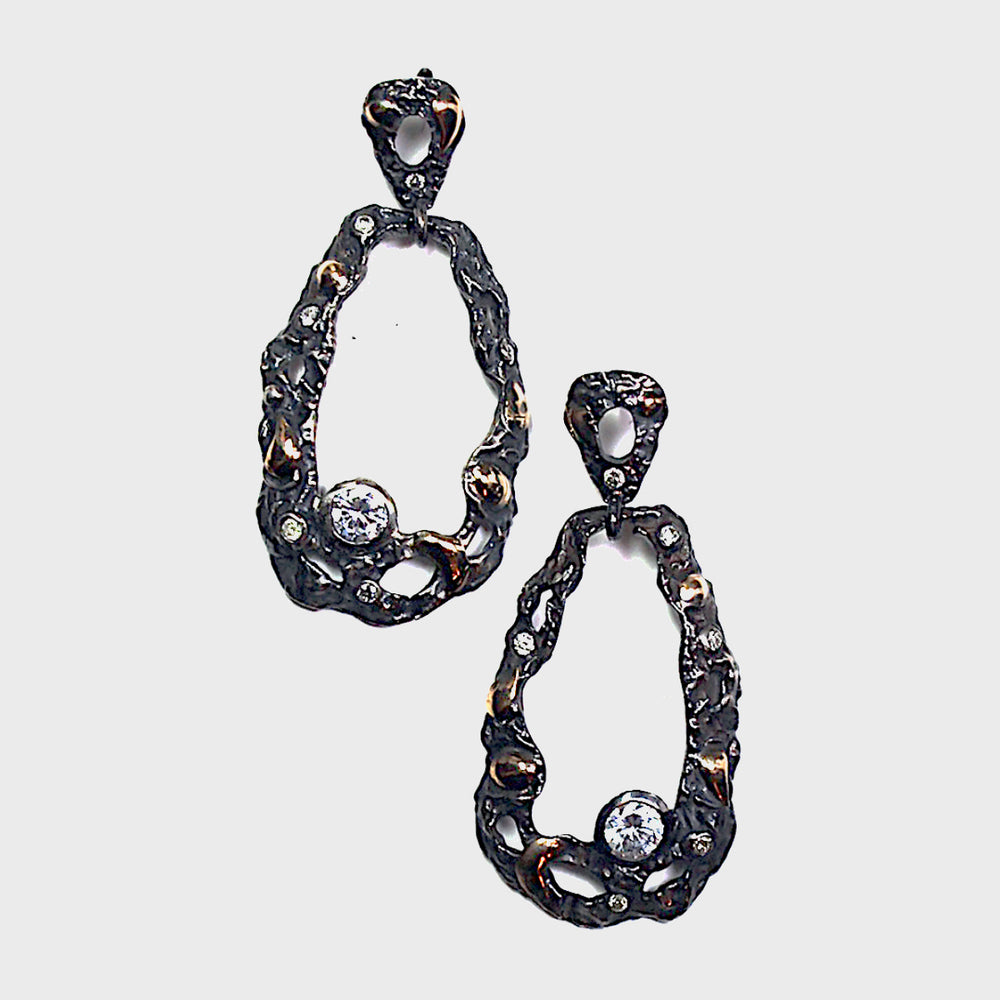 Open Oval Drop Earrings With White Topaz & Diamonds