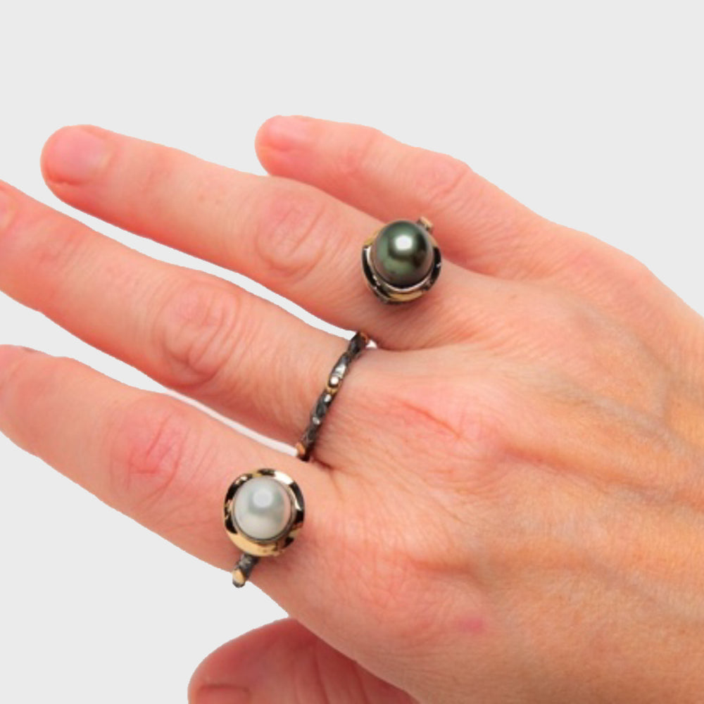Triple Finger Tahitian & South Sea Pearls Ring with Diamonds