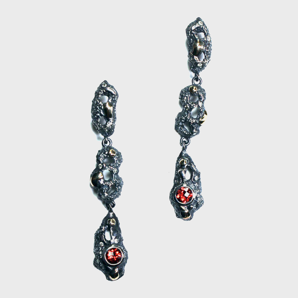 3 Tier Garnet & Diamond Earrings