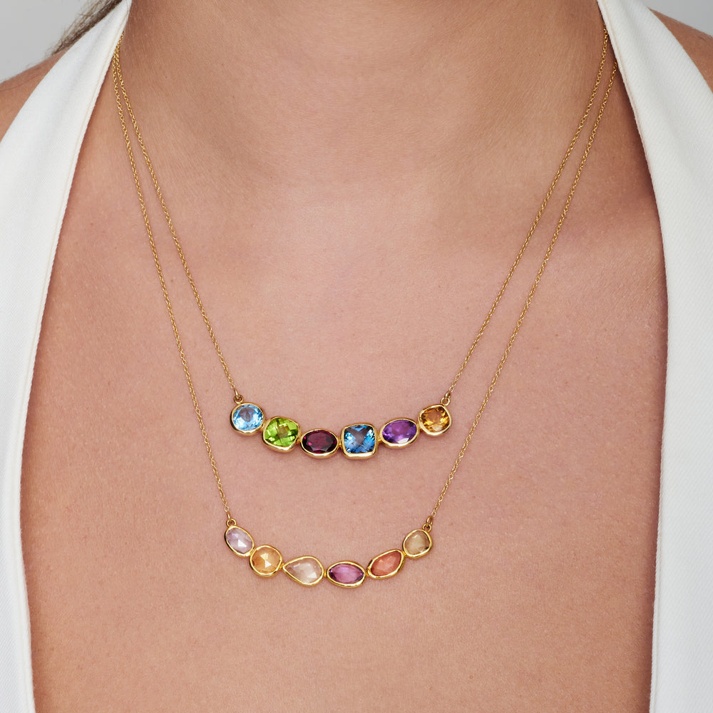 Multicolor Faceted Gemstone Necklace - 14kyg