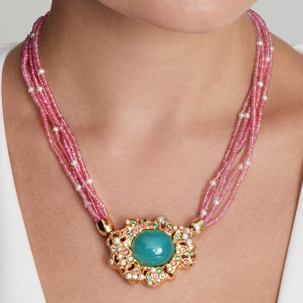 Pink Spinel Necklace with Removable Chrysoprase Brooch/Clasp