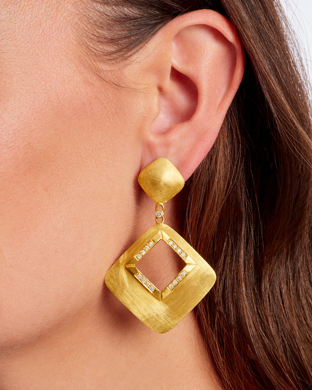 Rounded Square Gold Earrings