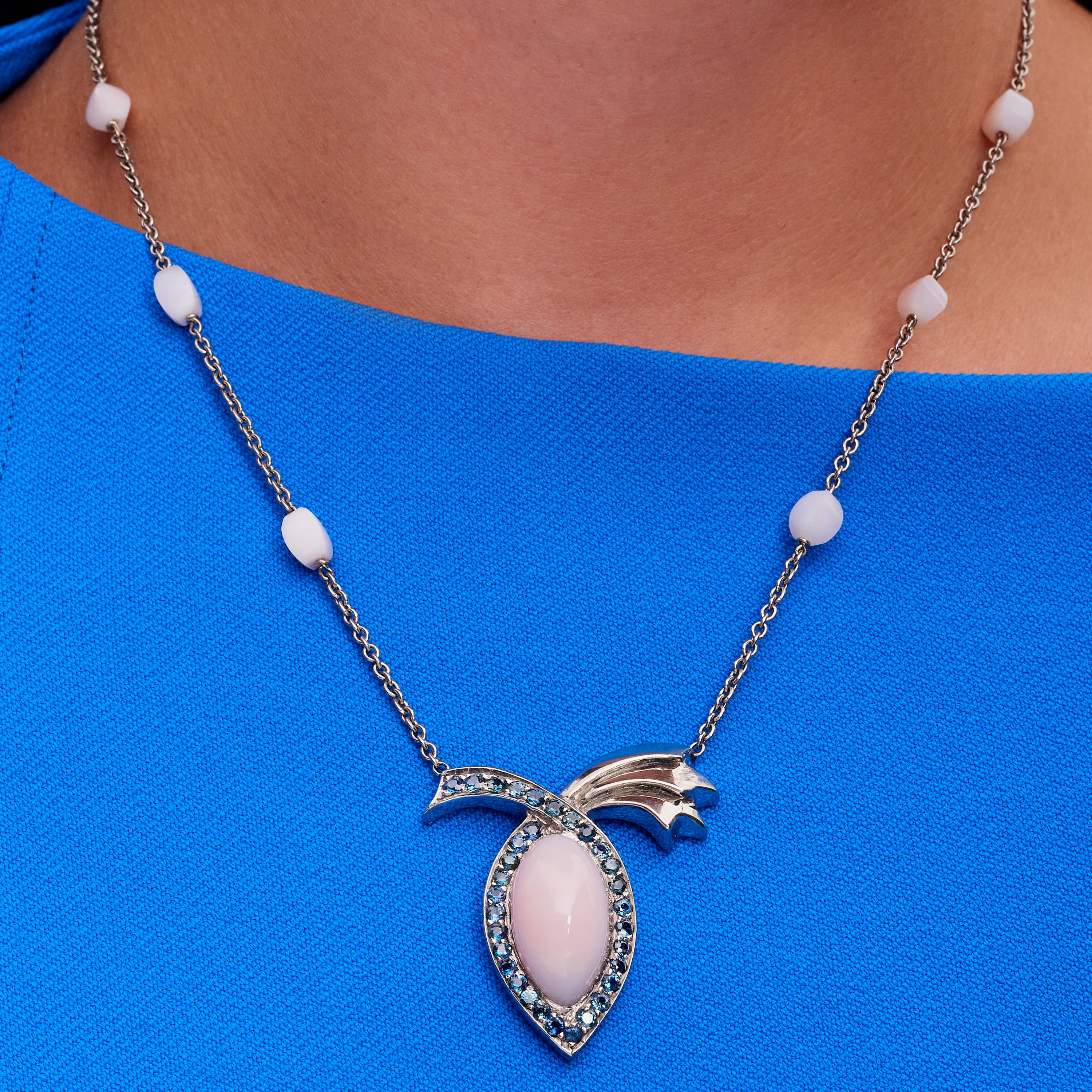 Ribbons Collection, Peruvian Pink Opal Necklace in Palladium
