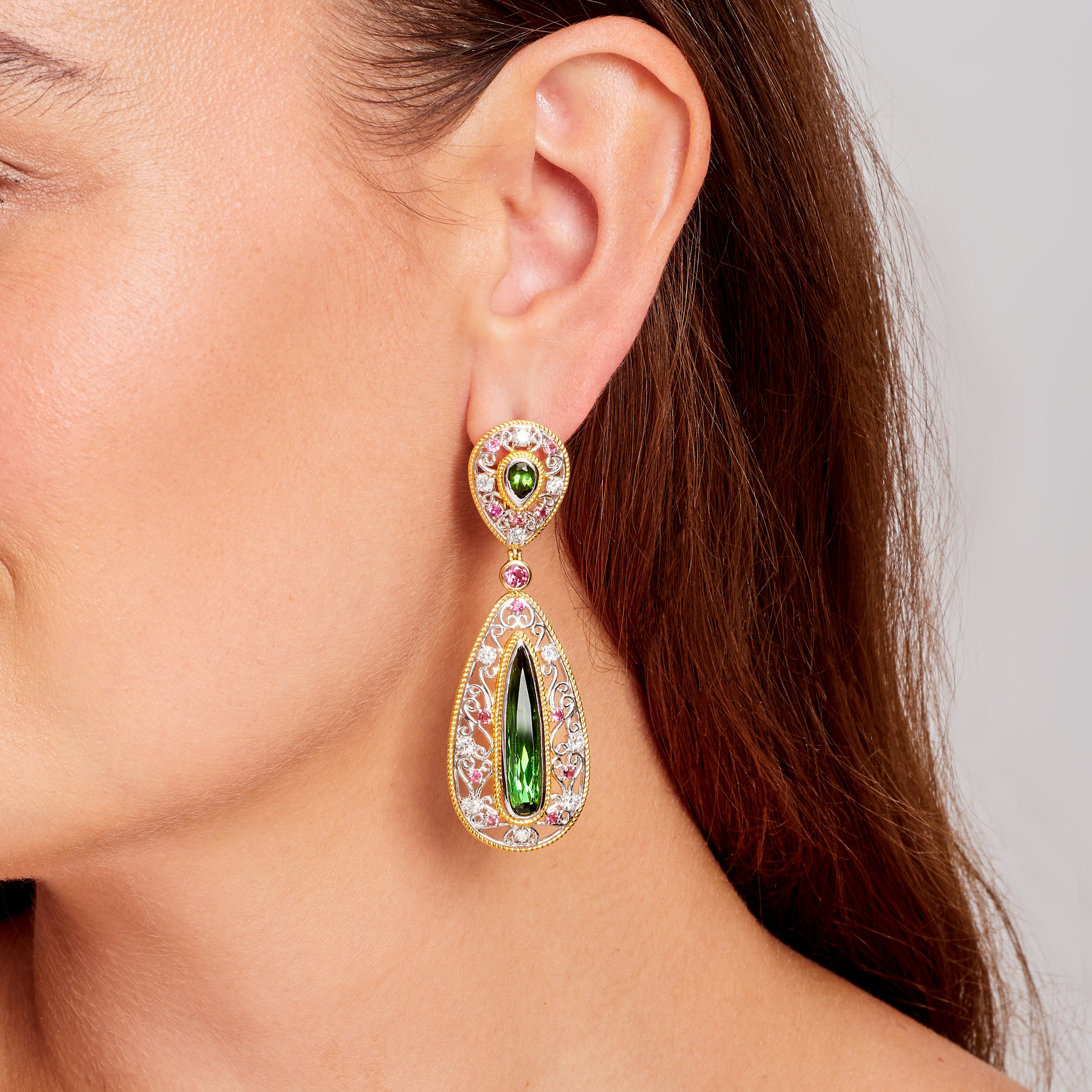 Opal & Emerald Filigree Earrings
