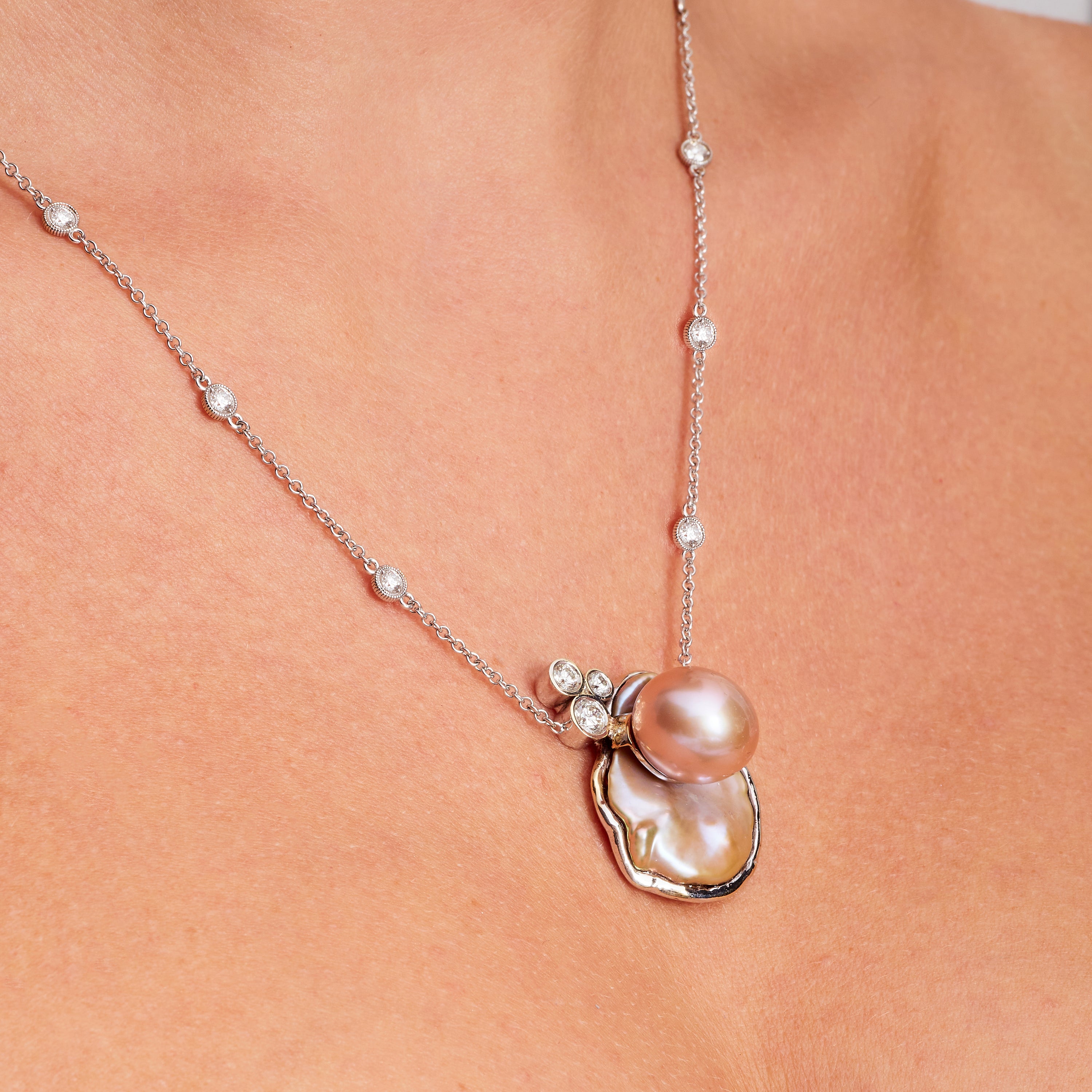 Seeing Double Pearl and Diamond Necklace