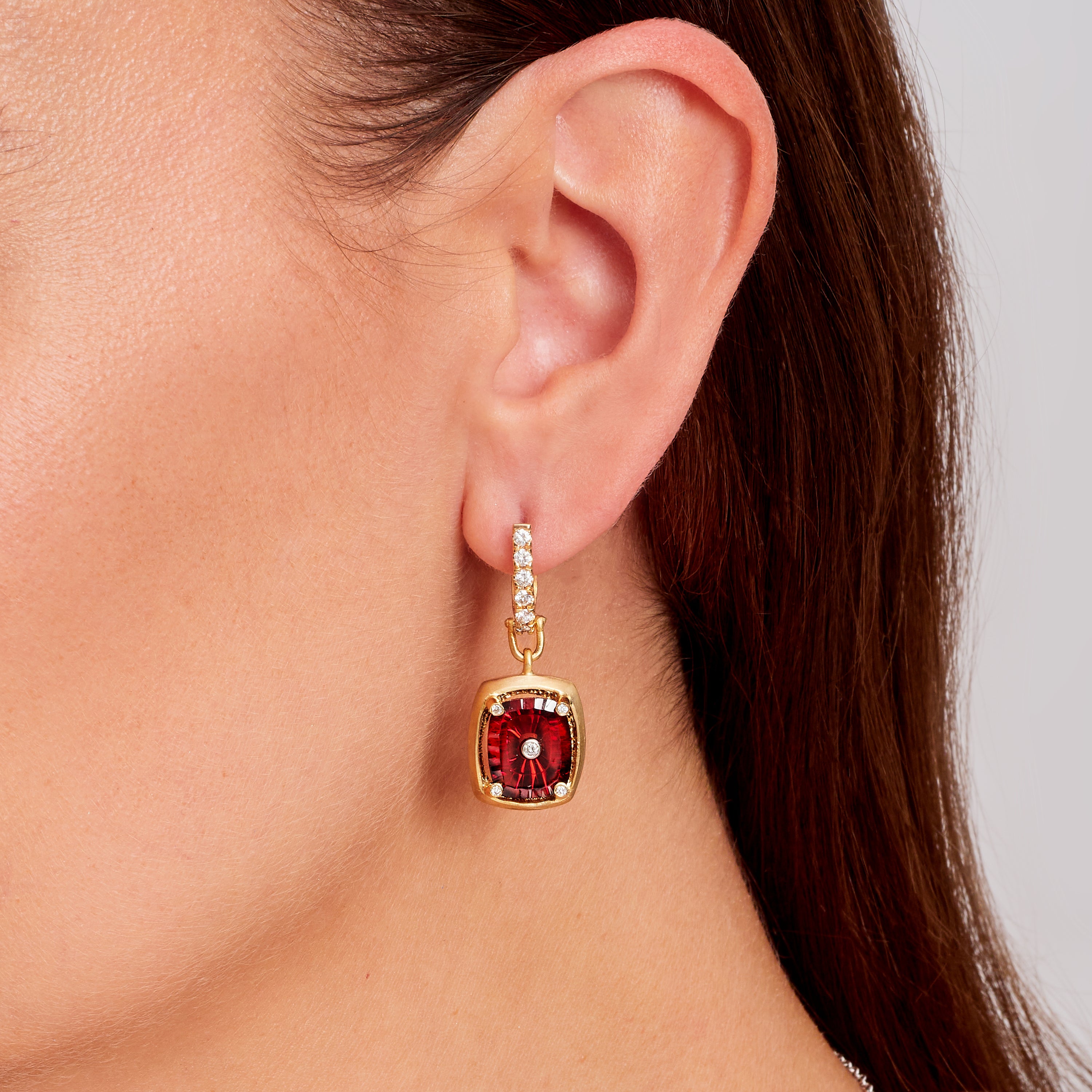 Torus Cut Garnet and Diamond Earrings