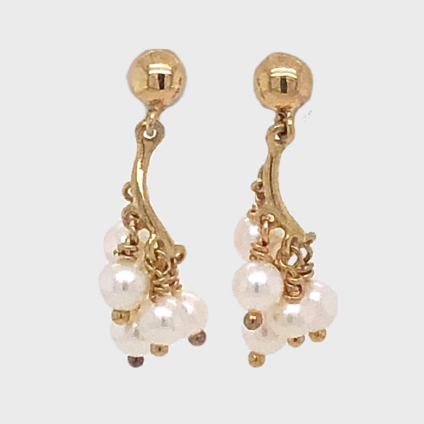 Dangle Multi Pearl Earrings in 14k Yellow Gold