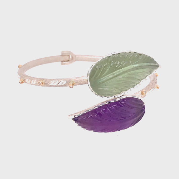 Green and Purple Amethyst Leaf Bracelet with Diamonds