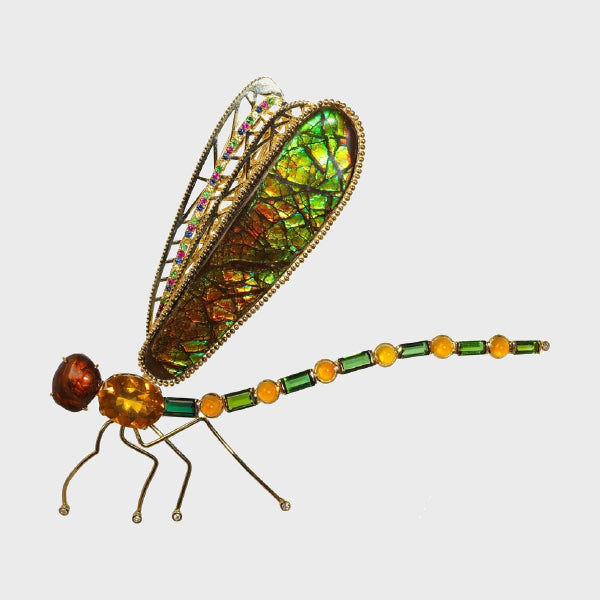 Dragonfly Brooch with Ammolite Wing