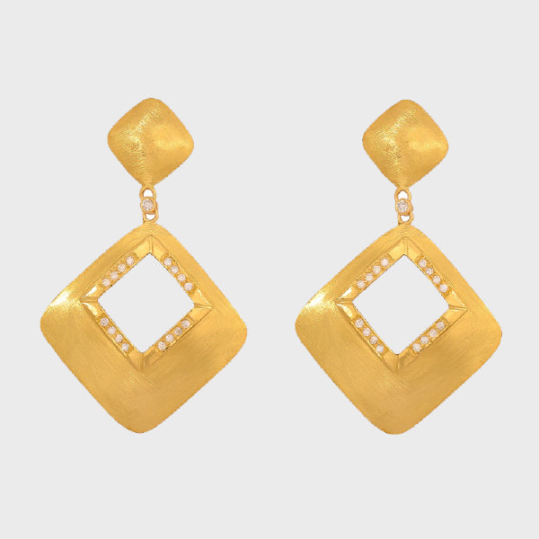 Rounded Square Gold Earrings