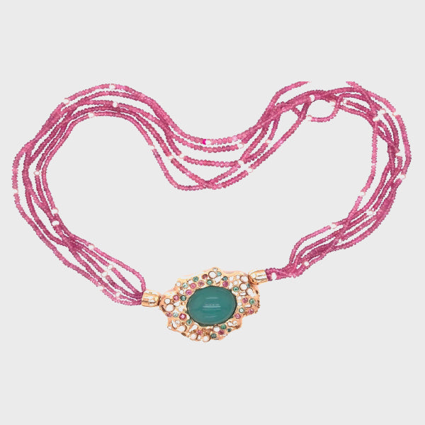 Pink Spinel Necklace with Removable Chrysoprase Brooch/Clasp