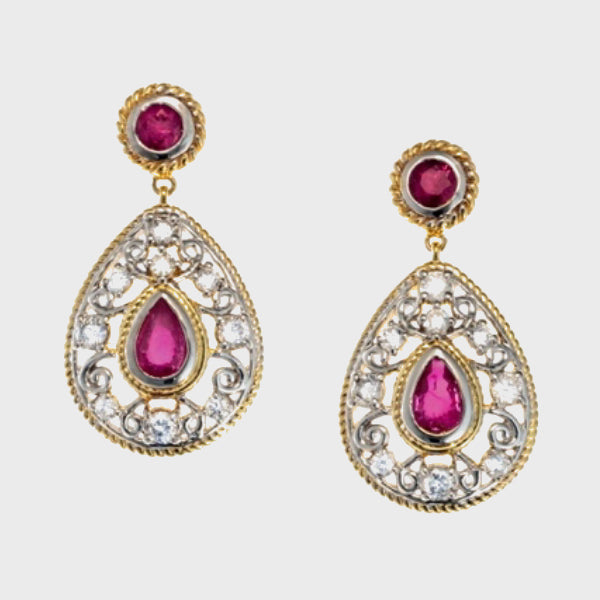 Ruby & Diamond Filigree Earrings