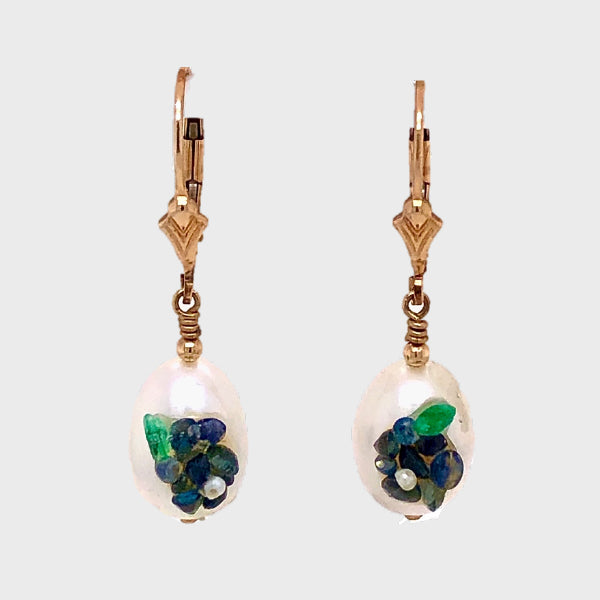 Drop Pearl Earrings with Blue Sapphires