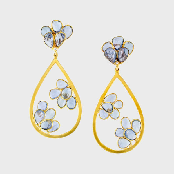 Special Stones, Blue Sapphire Flower Dangle Earrings