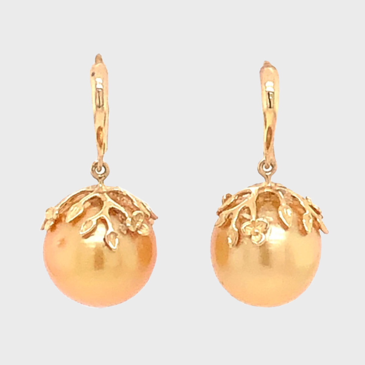 Dangled Vines, Golden South Sea Pearl Earrings, Gold