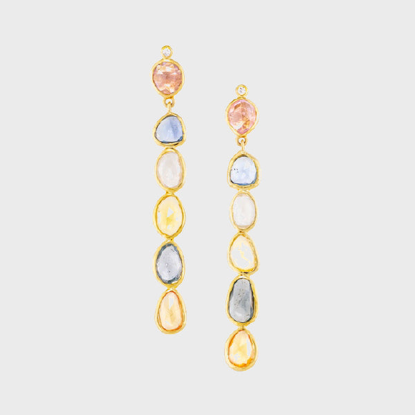 Long Multicolor Sapphire Earrings With Pink Top