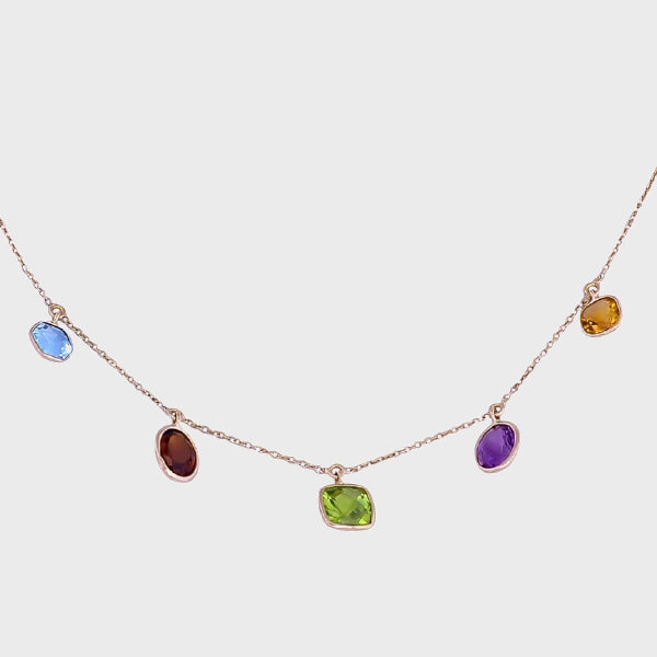 Multicolor Faceted Gemstone Necklace - 18kyg