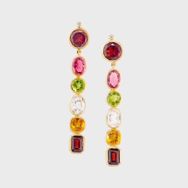 Long Multicolor Dangle Earrings With Garnet Top