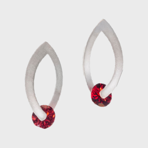 Front and Back Garnet Earrings in Brushed Sterling