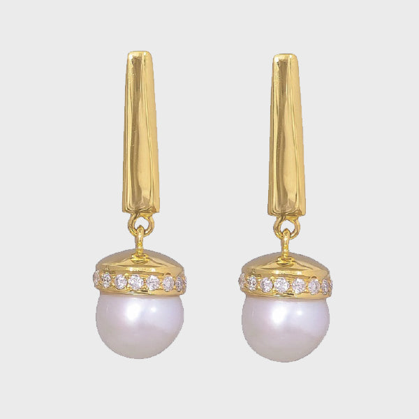 Akoya Pearl and Diamond Earrings in Yellow Gold