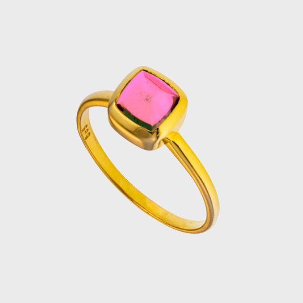 Smooth Band Ring With Tourmaline - Pink