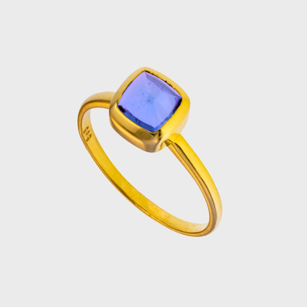 Smooth Band Ring With Tourmaline - Blue