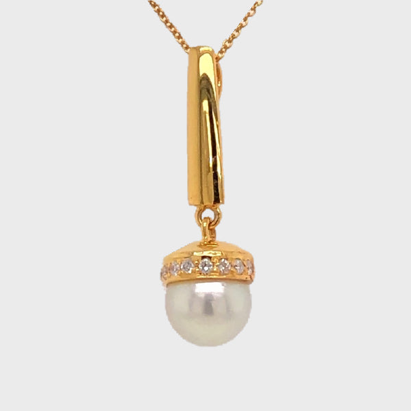 Akoya Pearl and Diamond Pendant in Yellow Gold Brenda Smith Jewelry