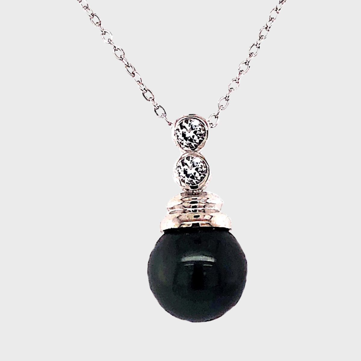 Tahitian Pearl and CZ Pendant in Sterling Silver