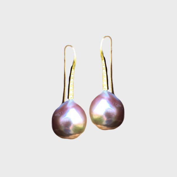 Pink Pearl 18kyg Diamond Drop Earrings