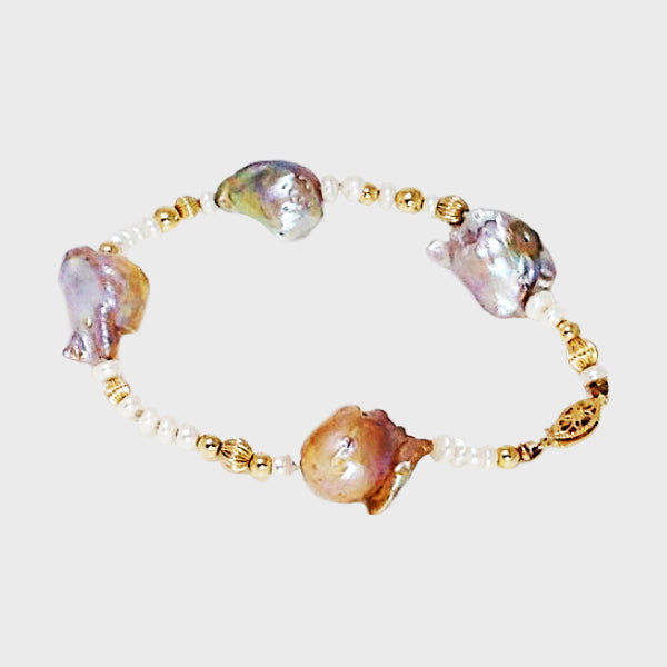 Taupe Baroque Pearl and Gold Bracelet