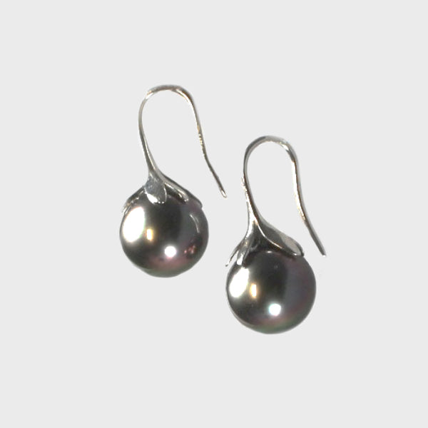 Tahitian Pearl Drop Earrings in 14k White Gold